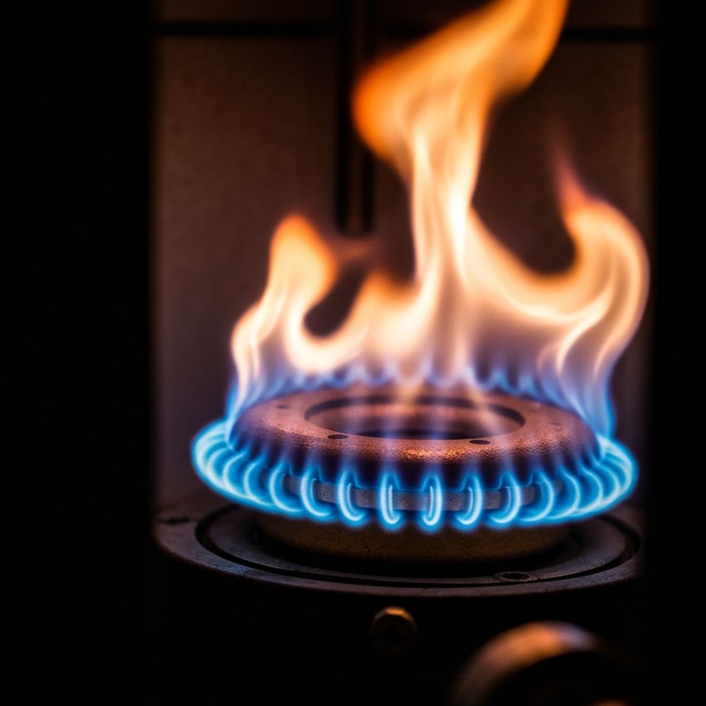 Gas flame inside a modern boiler